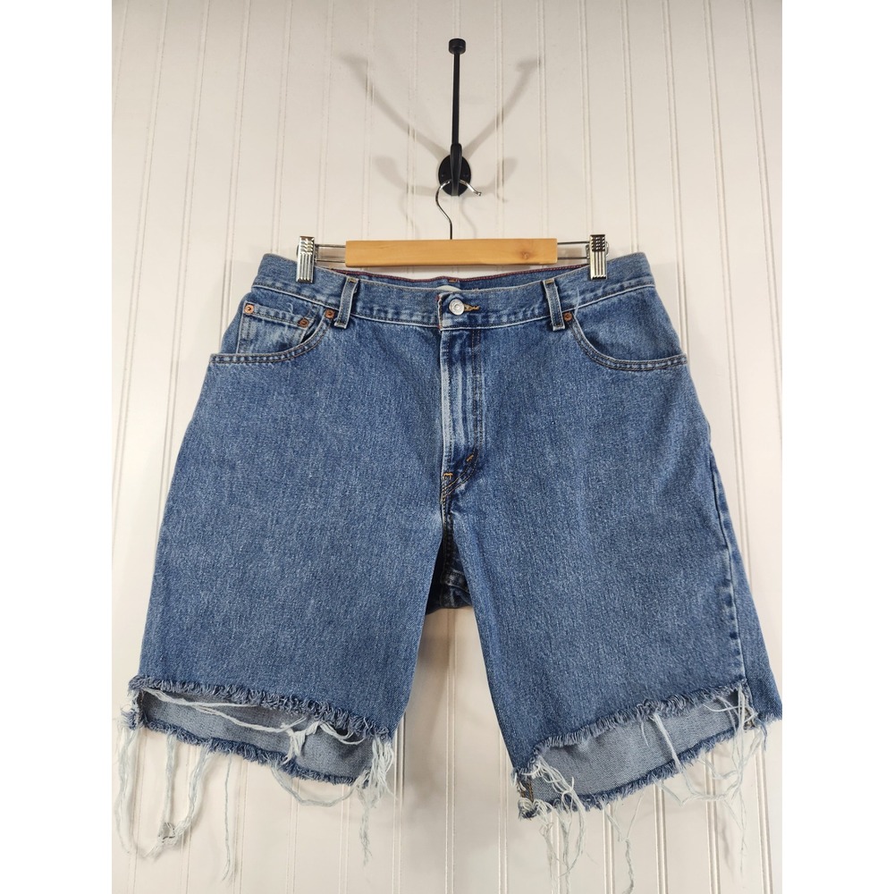 Levis 550 Relaxed Women Denim Cutoff Shorts 16 S Blue Medium Distressed W36